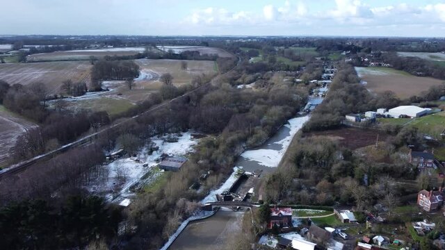 Hatton Locks Grand Union Canal Aerial Warwickshire UK Winter Landscape