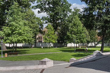Presidential palace yard. Presidential palace - official office and eventual official residence of President of Lithuania in Vilnius. Vilnius, Lithuania.