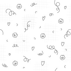 Modern abstract faces. Contemporary female silhouettes. Hand drawn outline trendy illustration. Continuous line, minimalistic concept. Vector seamless pattern. Black colors