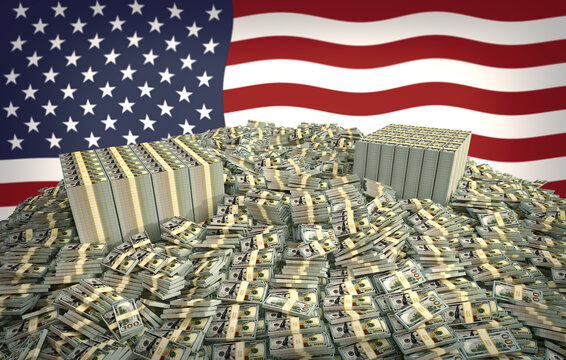 Millions Of Dollars In Front Of The American Flag