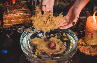 Wax casting, Wicca or Pagan magic, witch ritual, Mystical background, love magic, concept of...
