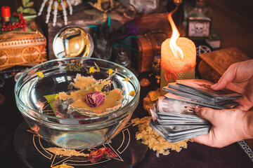 Wax casting, Wicca or Pagan magic, witch ritual, Mystical background, love magic, concept of...