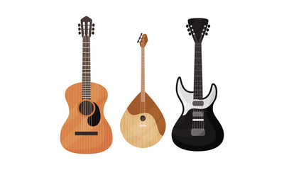 String Musical Instrument with Balalaika and Guitar Vector Set