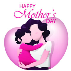 Mom with her baby in her arms. Greeting card, banner for Mother's Day. Mother with baby in cartoon style on the background of the heart. Vector illustration