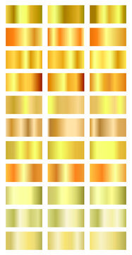 Elegant Metallic Gold Color Gradients For Logo Label Design With Chrome Frame. Shiny Gradients Of Golden Hues. Vector Illustration