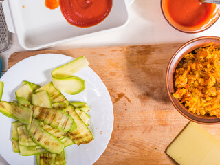 Cooking zucchini and vegetable rolls - ingredients
