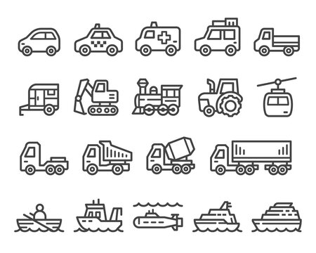 vehicle and transport thin line icon set,vector and illustration