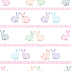 Cute rabbits, seamless pattern, vector illustration. Print design rabbit background.  to Easter holiday.