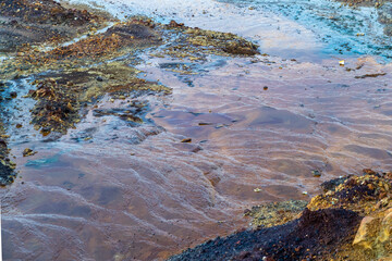 Rio Tinto riverbed in the old mines with colorful iron and copper deposits