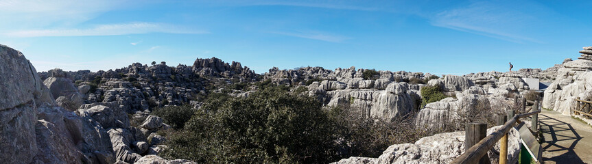 Fototapeta na wymiar panorama view of the El Torcal Nature Reserve in Andalusia with ist strange karst rock formations