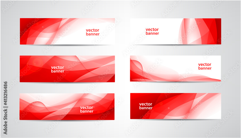 Wall mural Vector set of abstract silk wavy headers, red banners. Use for web site, ad, brochure