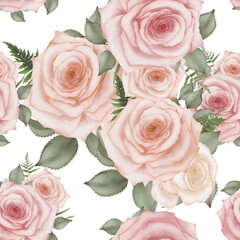 Seamless pattern of pink rose bouquet