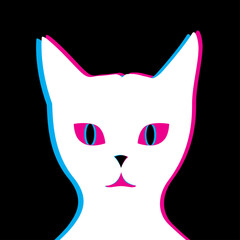 white glitch cat on black background
