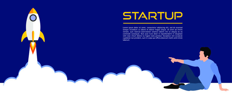 un razzo decolla per una startup. Illustrazione new economy