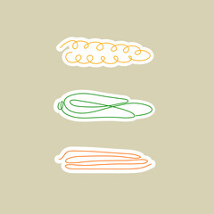 Sticker one line art style corn. Abstract creative food in minimalism design. Hand drawn vector illustration. 