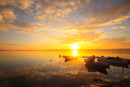 View from Kanarya shore on Kucukcekmece lake. Lake Kucukcekmece is a lagoon located in the European portion of Istanbul Province, northwestern Turkey.