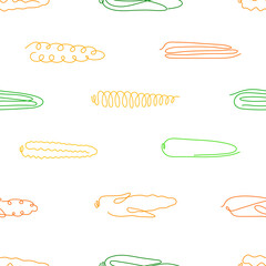 One line art style corn seamless pattern. Abstract creative food in minimalism design. Hand drawn vector illustration. 