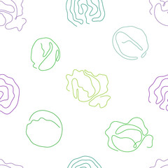 One line art style cabbage seamless pattern. Abstract creative food in minimalism design. Hand drawn vector illustration. 