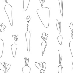 One line art style carrot. Abstract creative food in minimalism design. Hand drawn vector illustration. 