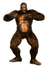 3D Rendering Sasquatch on White