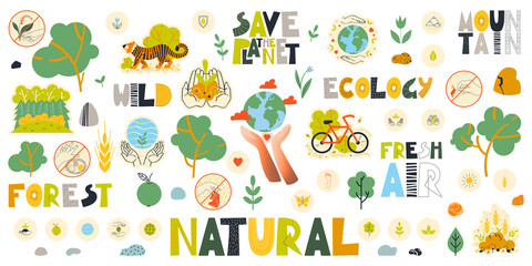 Fototapeta premium A set of vector clipart on the theme of a Protection of Nature.