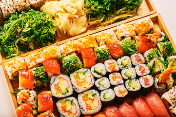 Close up image of large sushi set