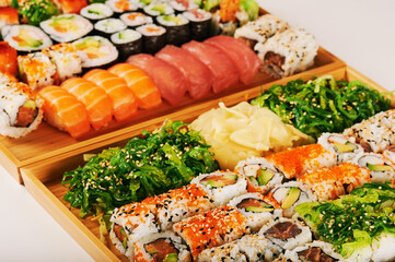 Close up image of large sushi set