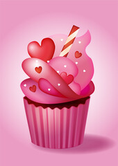 Pink, Delicious, Sweet and lovely Cupcake for Valentines Day,Mother 's day or cafe
