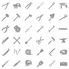 Tools Icons. Gray Flat Design. Vector Illustration.