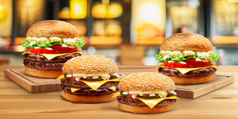 Delicious Double Cheese Beef Burger consists of Bun Bread Patty Pickle Onion Mayonaisse Ketchup...
