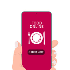 Food online on smartphone.Food odering isolated on white background.Vector illustrator.