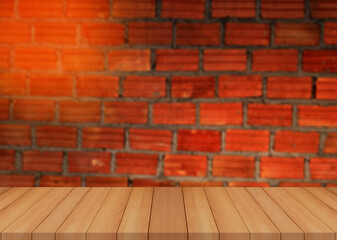 Old wood table with abstract old brick wall background for product display