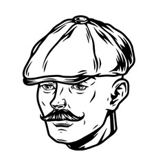 Mustached man head in irish cap