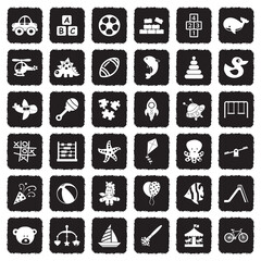 Toys And Fun Icons. Grunge Black Flat Design. Vector Illustration.