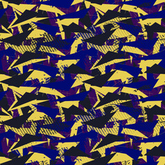 Seamless urban pattern with chaotic triangle shapes and grunge spots