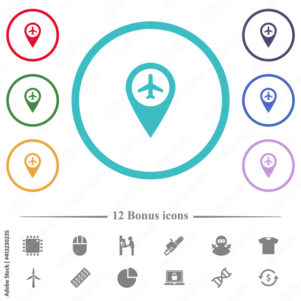 Poster airport gps map location flat color icons in circle shape outlines