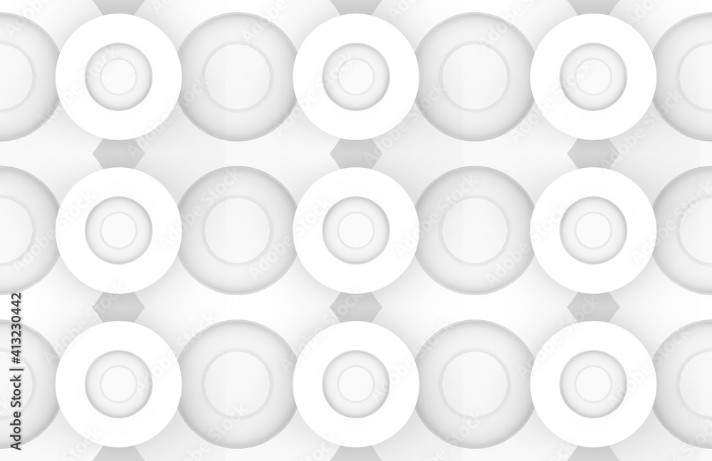 Poster 3d rendering. seamless abstract white circular art paper pattern wall background.