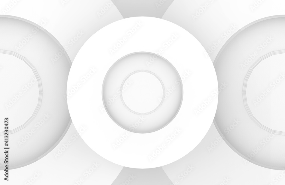 Poster 3d rendering. abstract white circle paper layer art wall background.