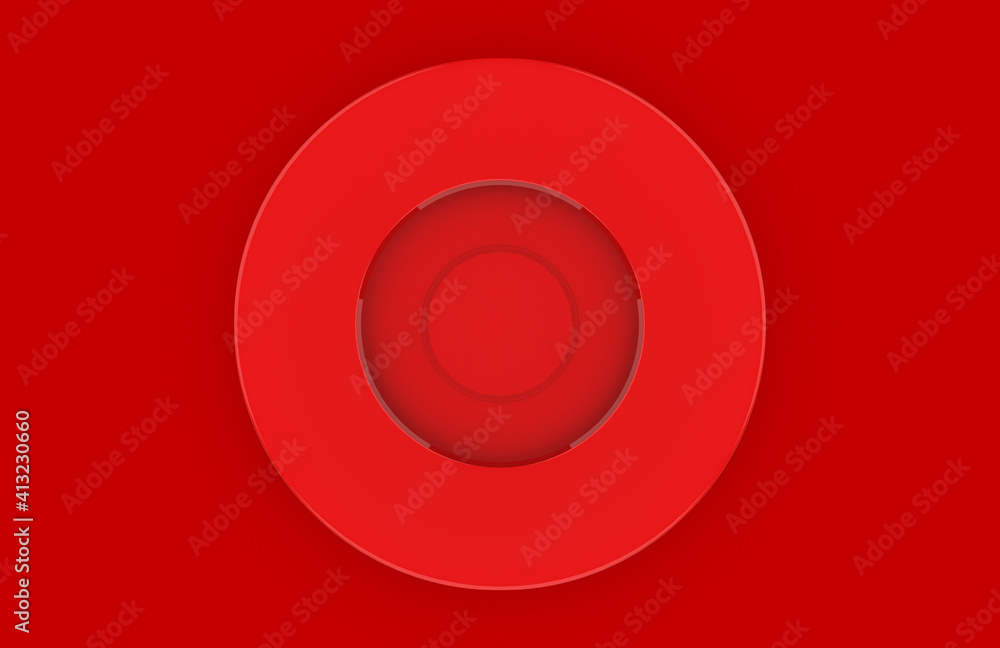 Poster 3d rendering. red circle shape design wall background.