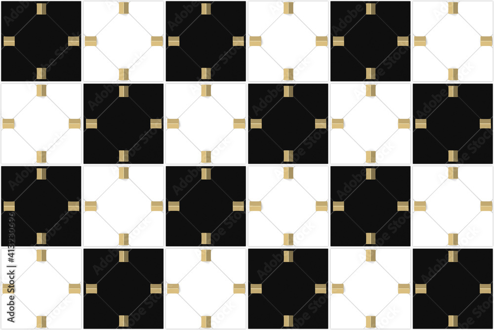 Poster 3d rendering. seamless modern luxury alternate white and black grid square art pattern wall backgrou
