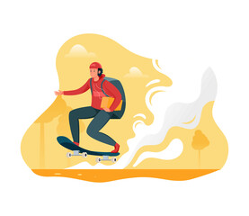 online order delivery service illustration concept, free shipping, shipment, package, skateboard, scooter