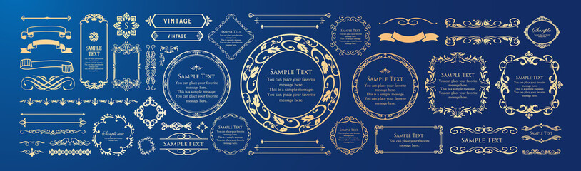 高級感のあるビンテージ調のフレームデザインセット　罫線　枠　ウエディング　ビンテージ　アンティーク	