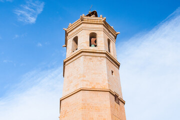 Obraz premium Castellón de la Plana, Valencian Community, Spain (Costa del Azahar). El Fadrí tower on the square Mayor (plaza Mayor). Close up of the bell tower.