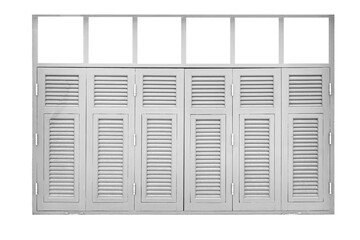 European antique white wooden shutters window isolated on a white background