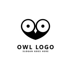 Owl simple logo,  shape heart template design, Isolated on white background, Suitable for Creative Industry, Multimedia, entertainment, Educations, Shop, and any related business