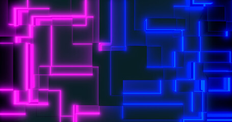 3d rendering. Geometric background with bright pink and blue neon elements. Phone background