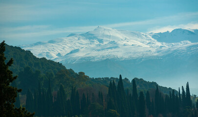 Landscape of a snowy mountain in Spain