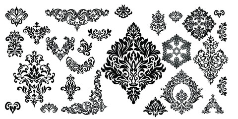 Set of Oriental vector damask patterns for greeting cards and wedding invitations.