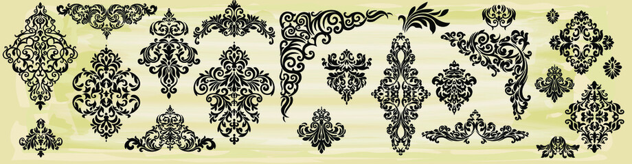 Fototapeta na wymiar Set of Oriental vector damask patterns for greeting cards and wedding invitations.