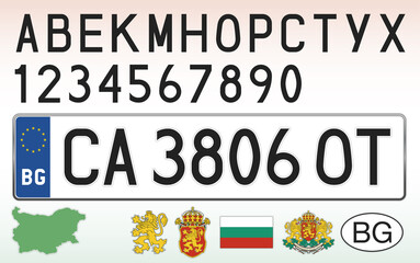 Bulgaria car license plate, letters, numbers and symbols, vector illustration, European Union